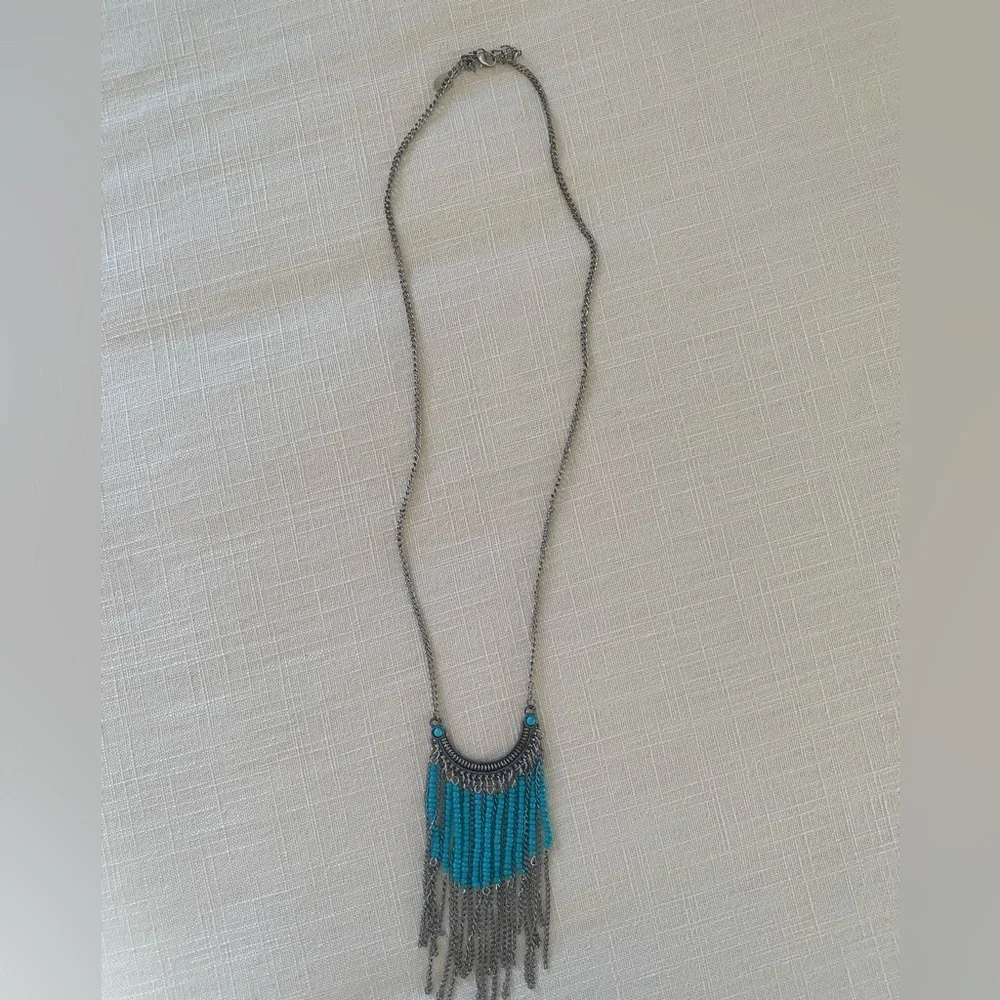 Southwest Style Turquoise and Silver Long Fashion Necklace